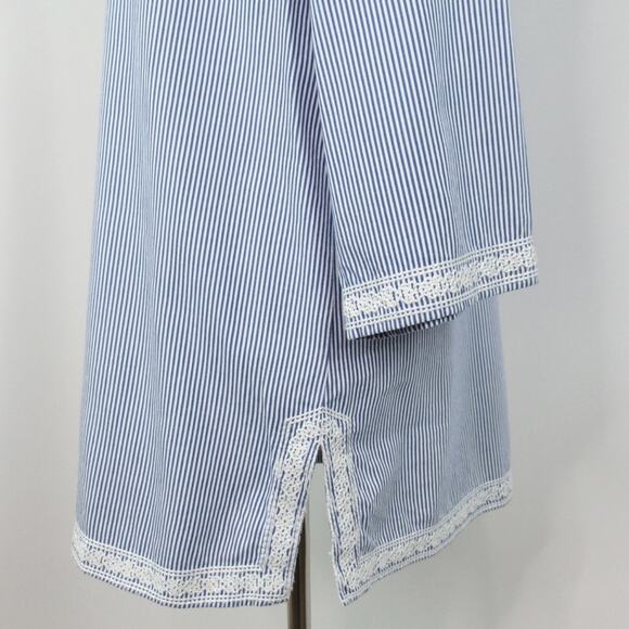 J. McLaughlin Blue & White Striped Embroidered Tunic Top Women's Size Large - Picture 3 of 13